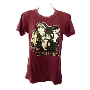 Vintage 70s Beatles Single Stitch T Shirt Small Maroon Lennon Hippie Tour Shirt
